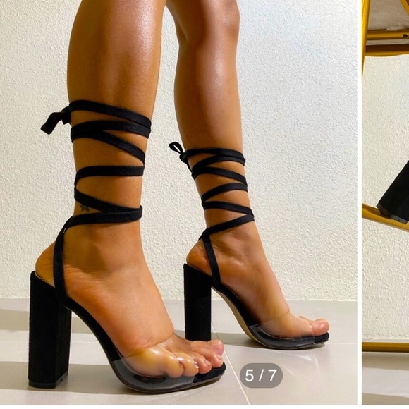 Clear Chunky Heeled Gladiator Sandals - Picture 1 of 5